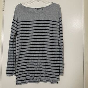VINCE. Gray black striped long sleeve pima cotton shirt size medium